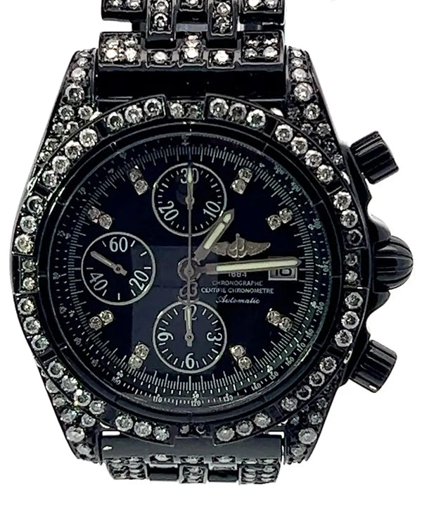 Breitling Chronomat Evolution 44MM Black Dial Aftermarket Diamonds Steel Bracelet (A13356)