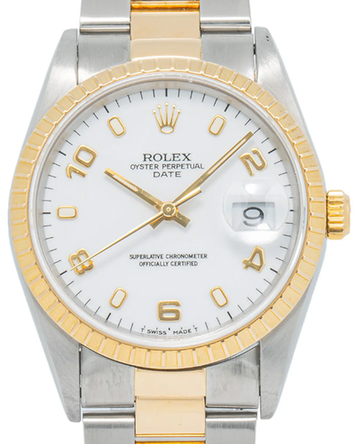 Rolex Oyster Perpetual Date 34MM White Dial Two-Tone Oyster Bracelet (15223)