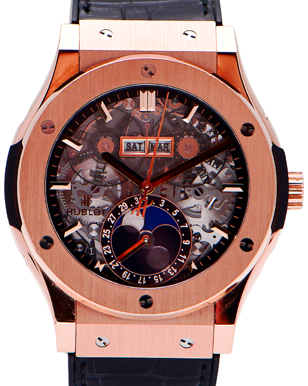 Hublot Classic Fusion Aerofusion Moonphase 45MM Skeleton Dial Leather Strap (517.OX.0180.LR)