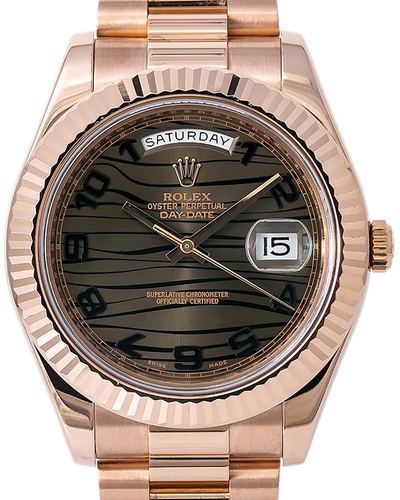 2009 Rolex Day-Date II 41MM Rose Gold Brown "Wave" Dial President Bracelet (218235)