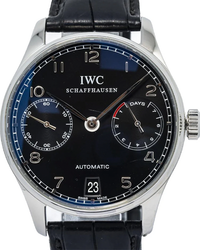 IWC Schaffhausen Portugieser 7 Days 42MM Black Dial Leather Strap (IW500703)