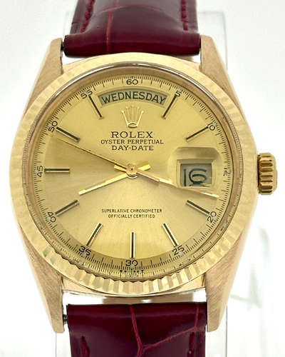 1979 (5.8 Mill Serial) Rolex Day-Date 36MM Lemon Pie-Pan Dial Aftermarket Leather Strap (1803)