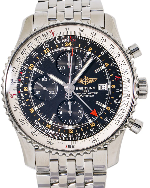 Breitling Navitimer World GMT 46MM Black Dial Steel Bracelet (A24322)