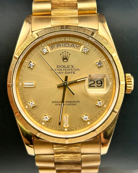 Rolex Day-Date "Bark-Finish" 36MM Champagne Dial Yellow Gold President Bracelet (18248)