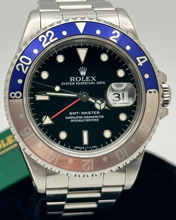 No Reserve - 1996 Rolex GMT-Master "Faded Pepsi" 40MM Black Dial Steel Bracelet (16700)