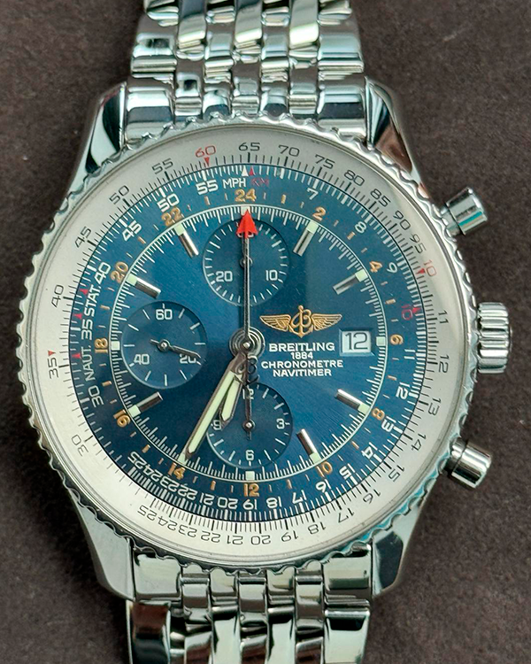 Breitling Navitimer World GMT 46MM Blue Dial Steel Bracelet (A24322121B1A1)