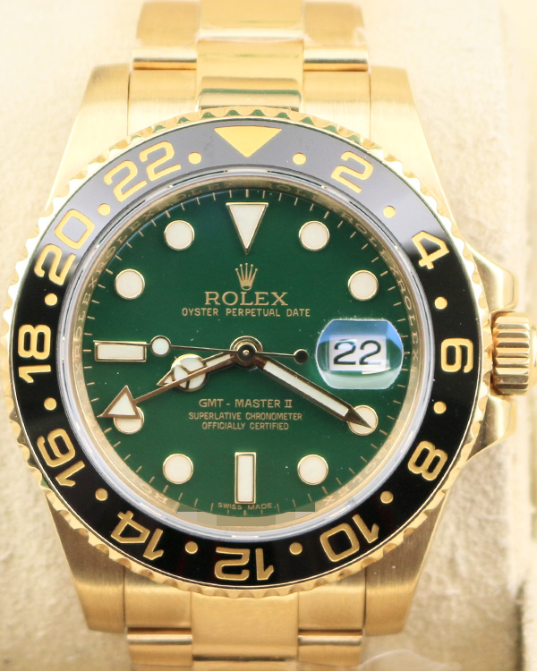 Rolex GMT-Master II 40MM Green Dial Yellow Gold Oyster Bracelet (116718)