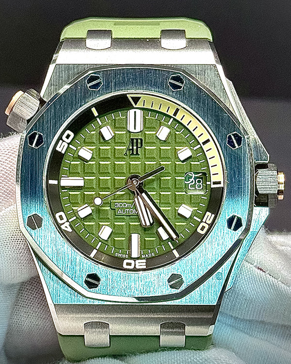 2024 Audemars Piguet Royal Oak Offshore Diver 42MM Khaki Green Dial Rubber Strap (15720ST.OO.A052CA.01)