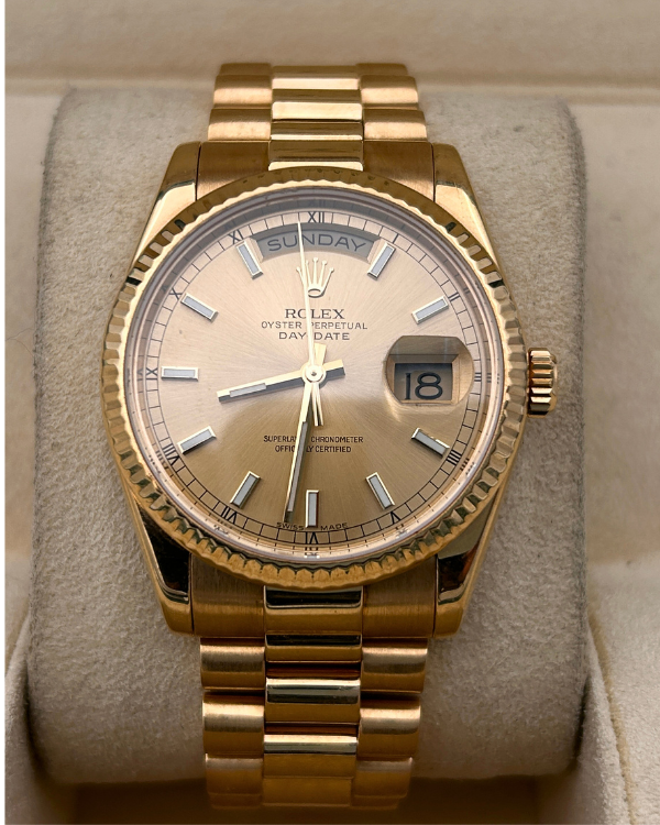 No Reserve - 2001 Rolex Day-Date 36 President Bracelet Yellow Gold/Oystersteel Champagne Dial (118238)