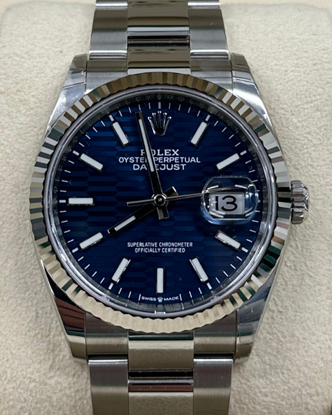  London ネイビー 2023 Rolex Datejust 36MM Blue Fluted Motif Dial Oyster Bracelet