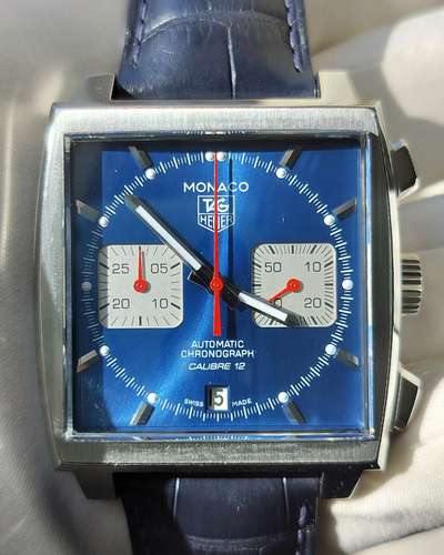 Tag Heuer Monaco Calibre 12 39MM Blue Dial Leather Strap (CAW2111-0)