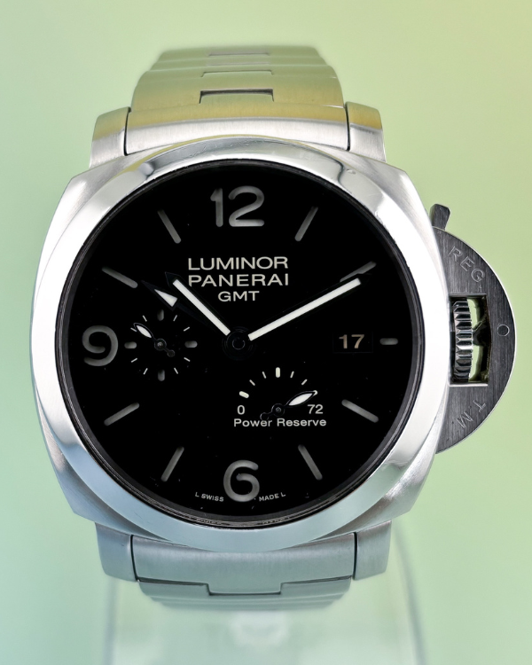 2015 Panerai Luminor 1950 3 Days GMT 44MM Black Dial Steel Bracelet (PAM00321)