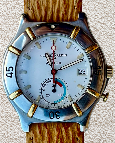 Ulysse Nardin Acqua Chronos Vintage 34MM Quartz White Dial Leather Strap (194-24)