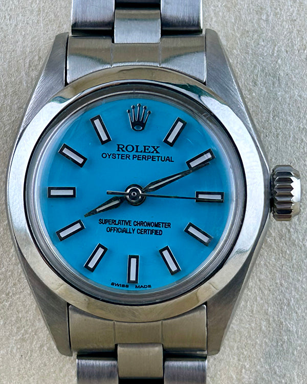 Rolex Oyster Perpetual 24MM Aftermarket Tiffany Blue Dial Steel Bracelet (6718)