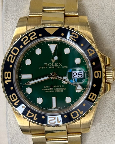 2015 Rolex GMT-Master II 40MM Green Dial Yellow Gold Bracelet (116718LN)