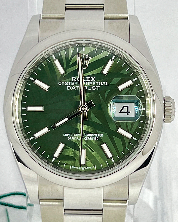 2023 Rolex Datejust 36MM Green "Palm Motif" Dial Oyster Bracelet (126200)