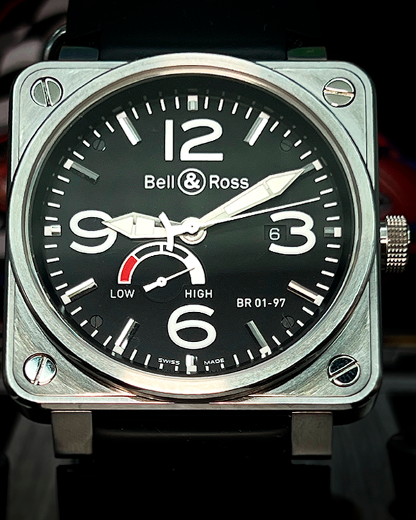 2006 Bell & Ross BR 01-97 Réserve de Marche 46MM Black Dial Aftermarket Rubber Strap (BR01-97)