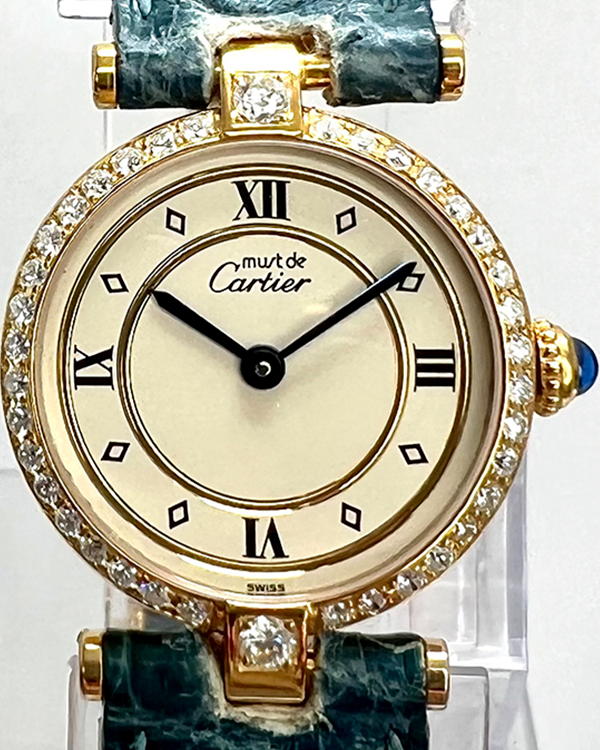 1991 Cartier Must De Cartier Vermeil 24MM Quartz Cream Dial Leather Strap (590004)