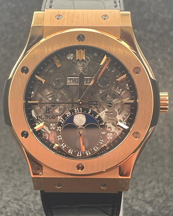 Hublot Classic Fusion 42MM King Gold Skeleton Dial Leather Strap (547.OX.0180.LR)