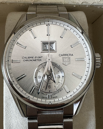 2016 Tag Heuer Carrera Calibre 8 GMT 41MM Silver Dial Steel Bracelet (WAR5011.BA0723)