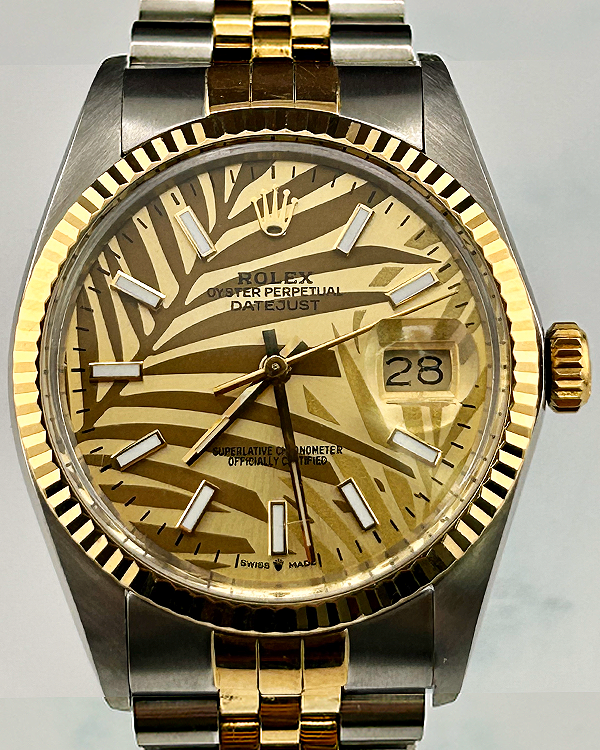 Rolex Datejust 36MM Aftermarket Champagne "Palm" Motif Dial Two-Tone Jubilee Bracelet (16013)