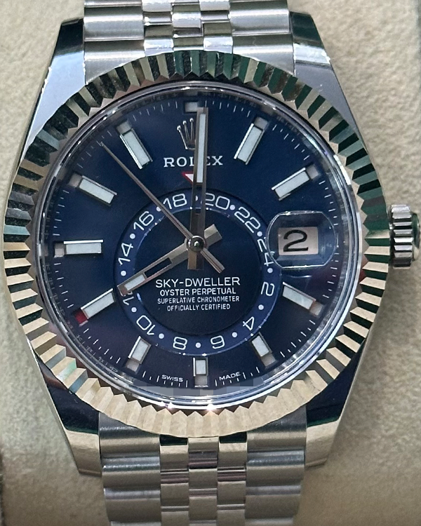 2023 Rolex Sky-Dweller 42MM Bright Blue Dial Oystersteel Jubilee Bracelet (326934)