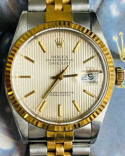 Rolex Datejust Vintage 36MM "Tapestry" Silver Dial Two-Tone Jubilee Bracelet (16013)