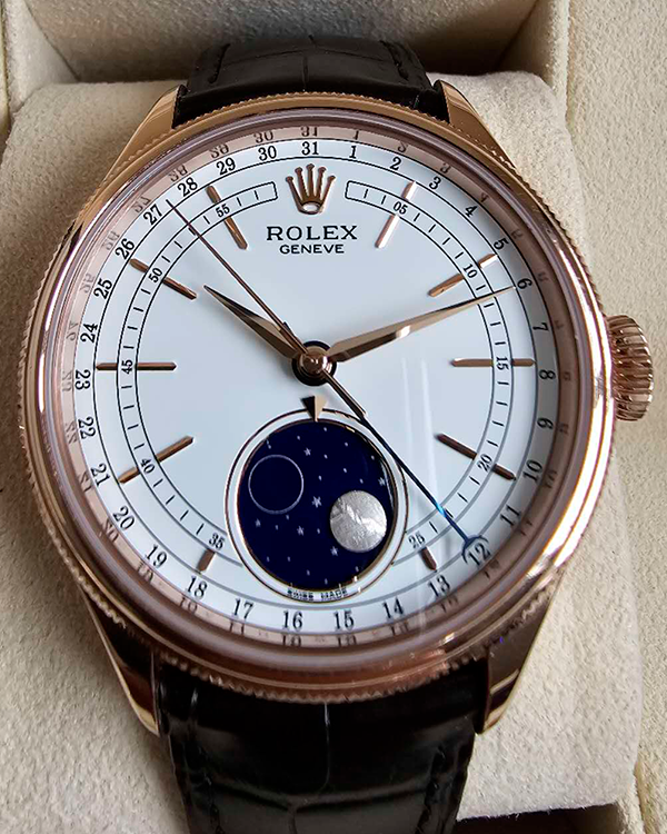 2022 Rolex Cellini Moonphase 39MM White Dial Leather Strap (50535)