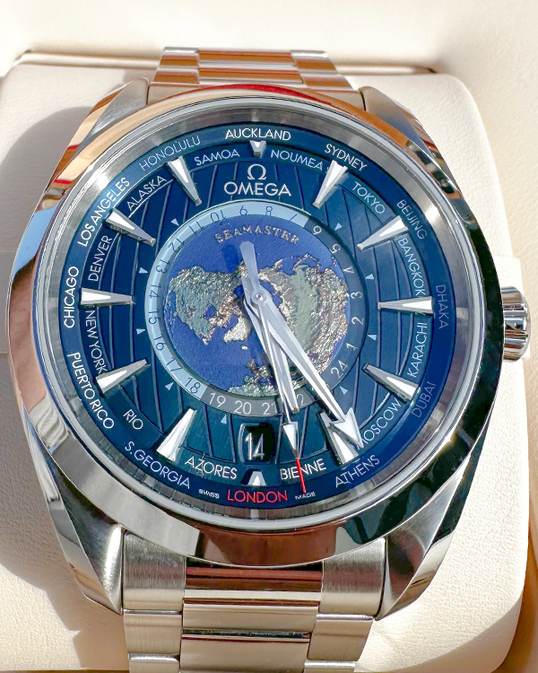 2023 Omega Seamaster Aqua Terra 150M Co-Axial Master Chronometer GMT Worldtimer 43MM Blue Dial Steel Bracelet (220.10.43.22.03.001)