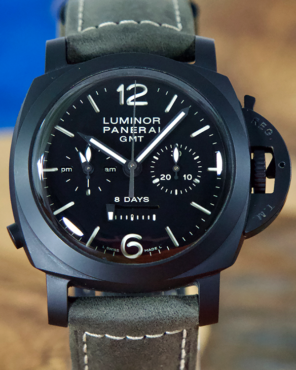 Panerai Luminor 1950 Chrono Monopulstante GMT 44MM Black Dial Leather Strap (PAM00317)