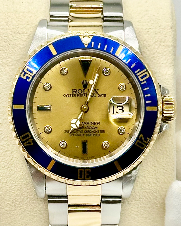 Rolex Submariner Date 40MM Champagne "Serti" Dial Two-Tone Oyster Bracelet (16613)