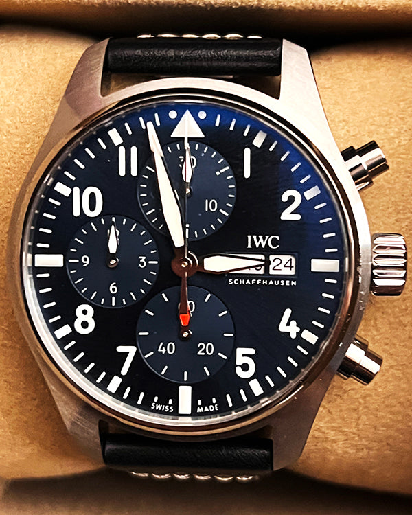 2021 IWC Schaffhausen Pilot Chronograph 41MM Blue Dial Leather Strap (IW388101)