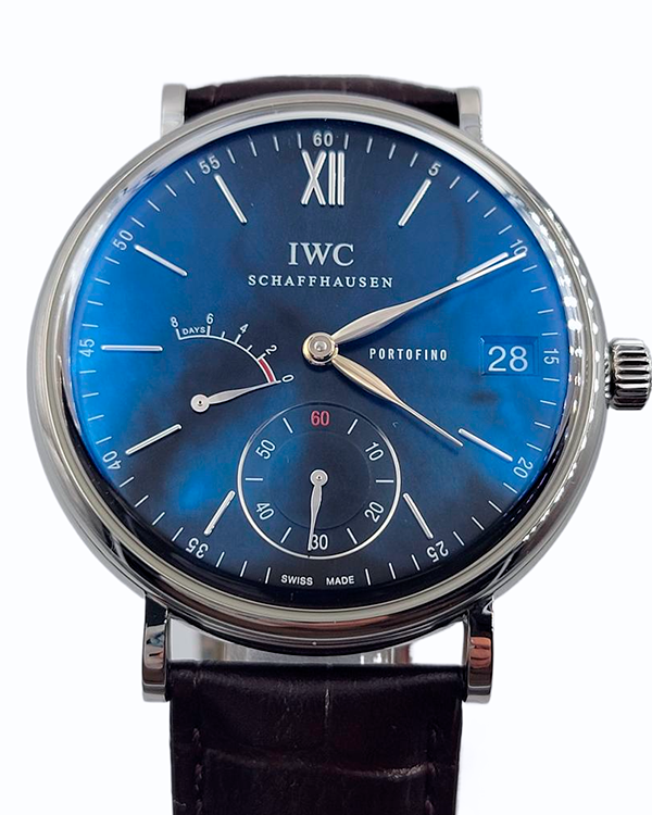 IWC Schaffhausen Portofino Hand-Wound 8 Days 45MM Black Dial Leather Strap (IW510102)