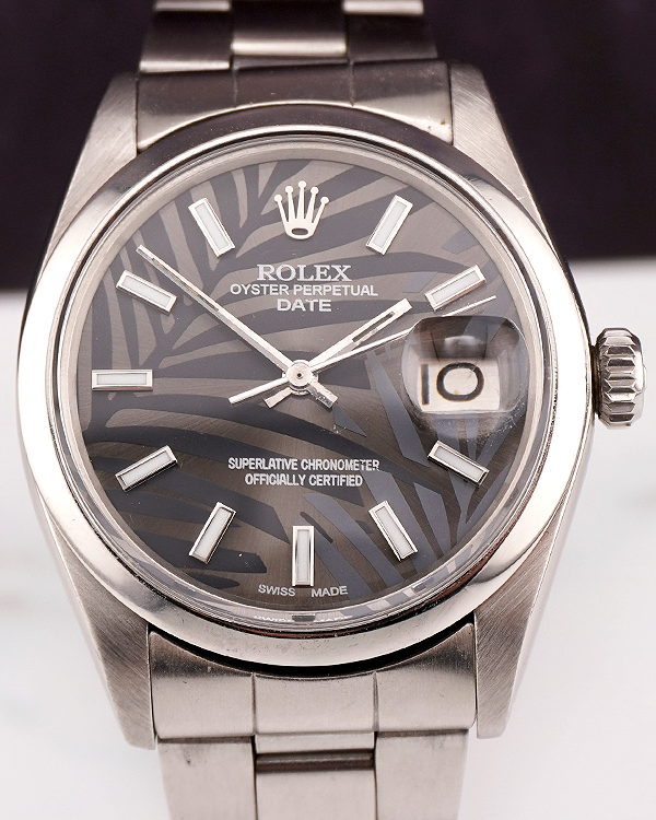 Rolex Oyster Perpetual Date 34MM Aftermarket Grey "Palm Motif" Dial Oyster Bracelet (1500)