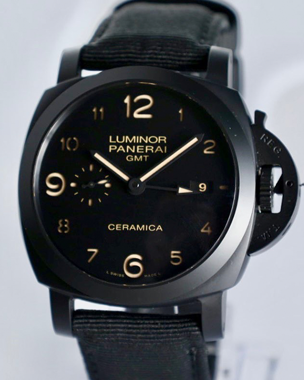 2017 Panerai Luminor 1950 3 Days GMT 44MM Black Dial Textile Strap (PAM00441)