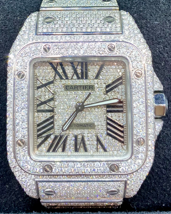 Cartier Santos 100 De Cartier 38x51MM Diamond Pavé Dial Steel Bracelet (2656)