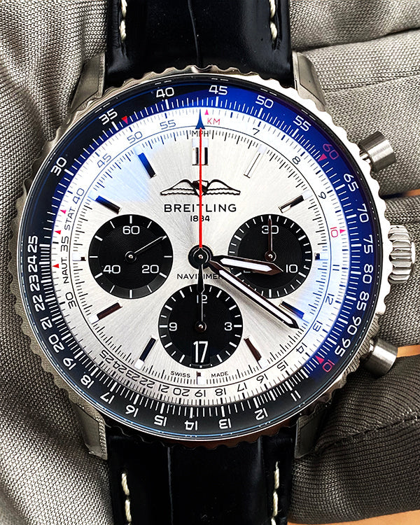 2023 Breitling Navitimer 1 B01 Chronograph 43MM Silver Dial Leather Strap (AB0138241G1P1)