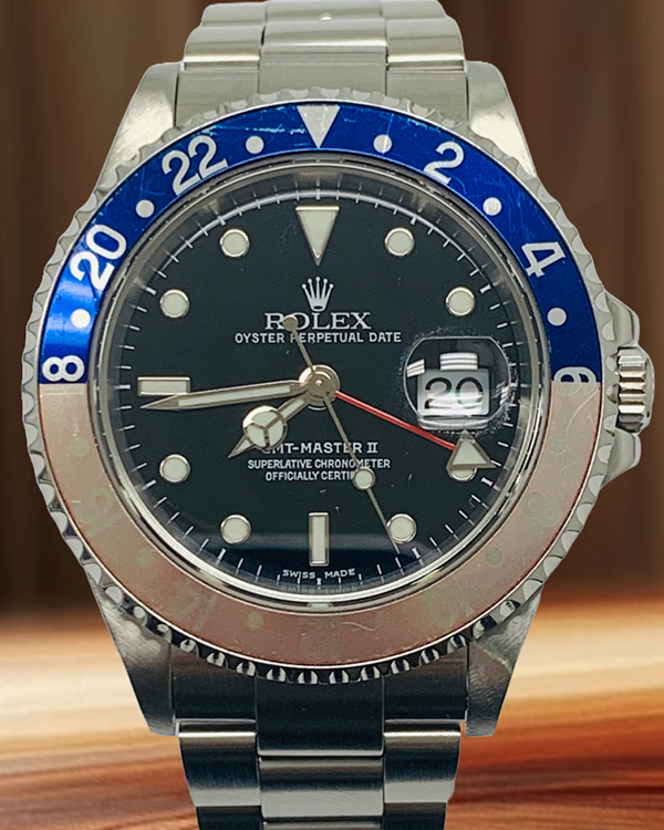 Rolex GMT-Master II "Faded Pepsi" Vintage 40MM Black Dial Oyster Bracelet (16710)