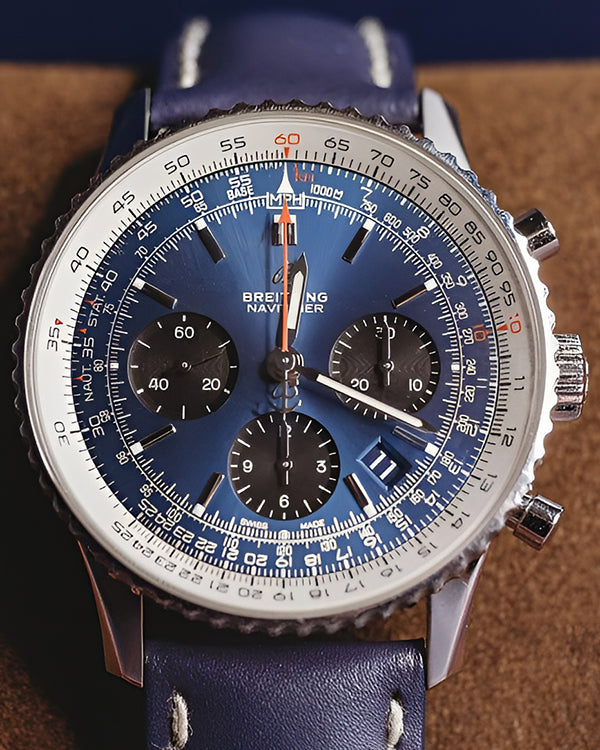 2021 Breitling Navitimer Chronograph B01 43MM Blue Dial Leather Strap (AB0121211C1P1)