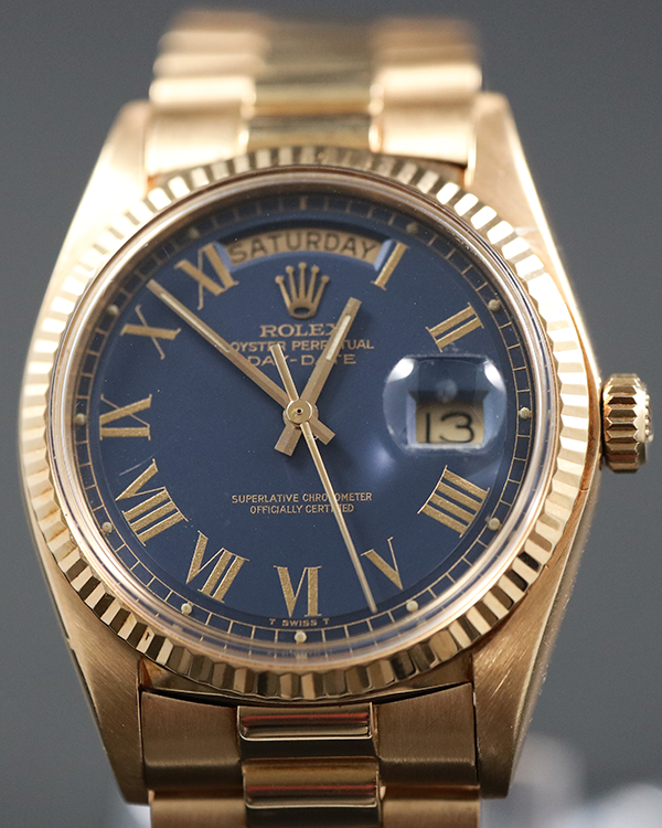 1973 Rolex Day-Date Vintage 36MM Blue Buckley Dial Yellow Gold President Bracelet (1803)