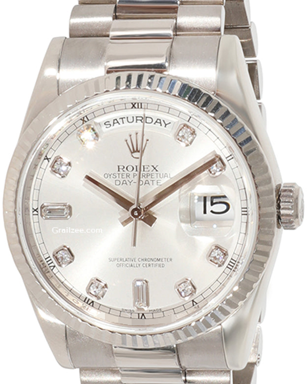 Rolex Day-Date 36MM White Gold Silver Dial President Bracelet (118239)