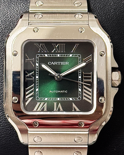 2023 Cartier Santos De Cartier 35MM Green Dial Steel Bracelet (WSSA0061)