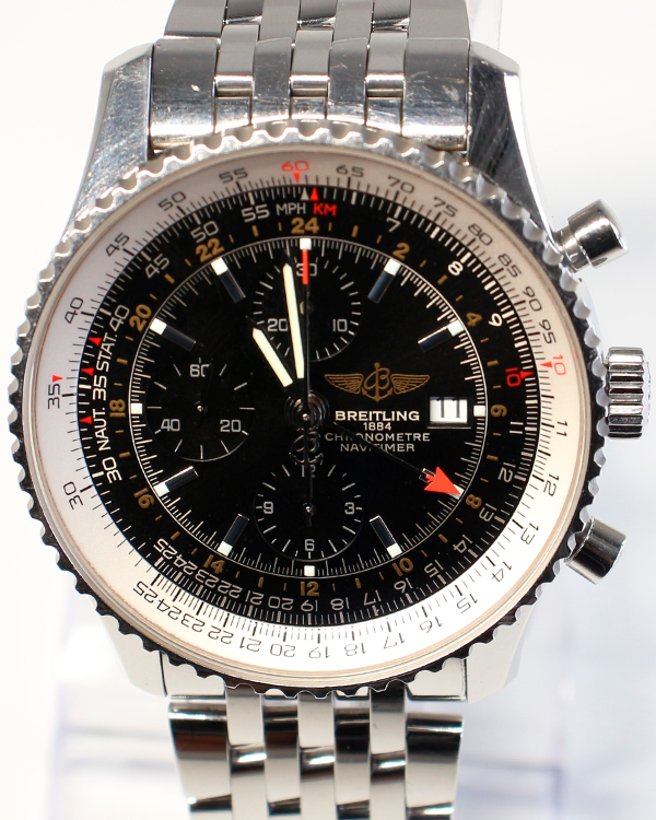 Breitling Navitimer World 46MM Black Dial Steel Bracelet (A24322)