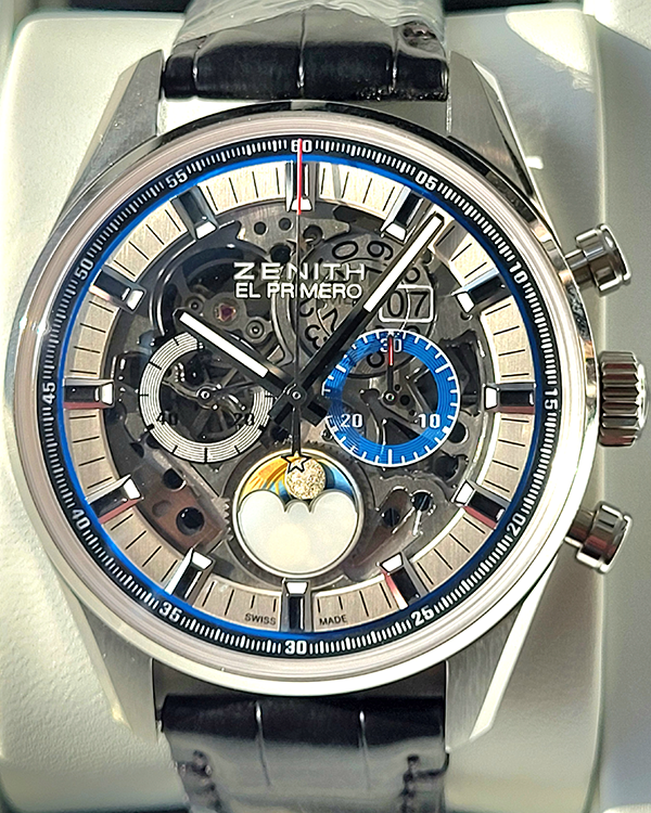 No Reserve - 2022 Zenith El Primero Chronomaster "Grande Date" 45MM Skeleton Dial Leather Strap (03.2530.4047/78.C813)