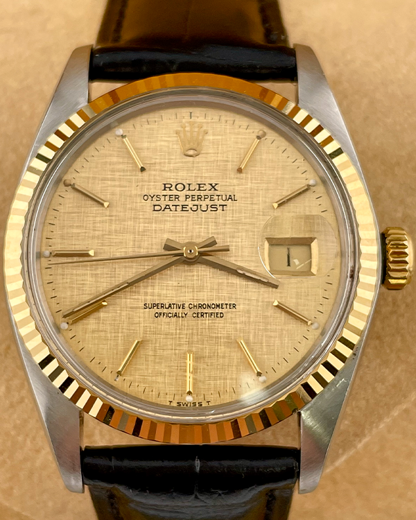 Rolex Datejust Vintage 36MM Linen Champagne Dial Leather Strap (16013)