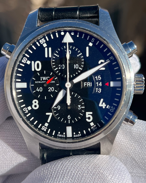 2015 IWC Pilot Double Chronograph 46MM Black Dial Leather Strap (IW377801)