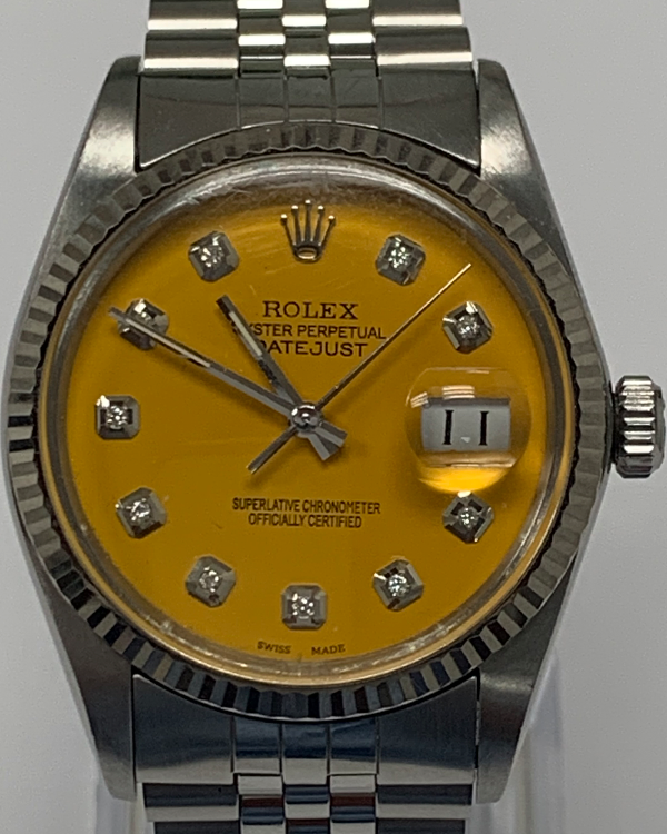 Rolex Datejust 36MM Aftermarket Yellow Dial Steel Jubilee Bracelet (16014)