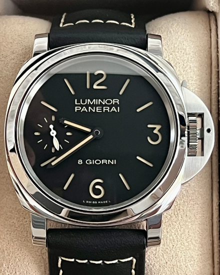 2024 Panerai Luminor Base 8 Giorni 44MM Black Dial Leather Strap (PAM00915)