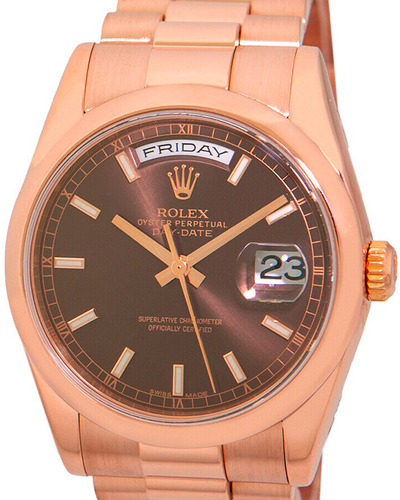 Rolex Day-Date 36MM Chocolate Dial Rose Gold President Bracelet (118205)