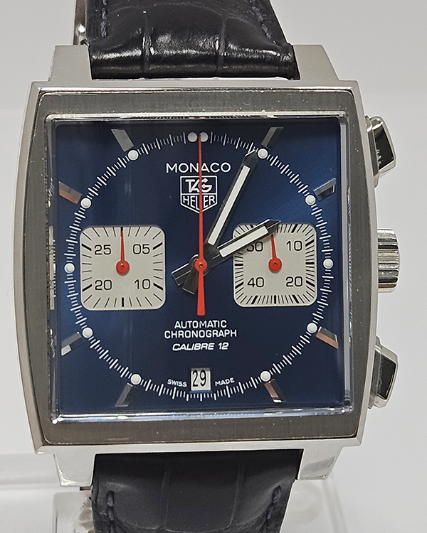 TAG Heuer Monaco 39MM Steel Blue Dial Leather Strap (CAW2111.FC6183)